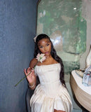 Cute A line Ivory Strapless Short Summer Birthday Dress Hoco Dress Birthday Outfit 19th Birthday Mini Party Dresses HZ1214