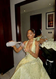 Cute Ball Gown Halter Yellow Satin Long Birthday Dress Prom Dress Baddie Summer Birthday Outfit HZ1214