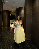 Cute Ball Gown Yellow Satin Long Birthday Dress Prom Dress Baddie Summer Birthday Outfit HZ1214