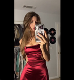 Cute Sheath Burgundy Satin Short Summer Birthday Dress Hoco Dress Birthday Outfit 19th Birthday Mini Party Dresses HZ1214