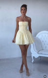 Cute A line Strapless Yellow Short Summer Birthday Dress Hoco Dress Birthday Outfit 18th Birthday Mini Party Dresses HZ1214
