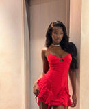 Sexy Sheath Red Chiffon Short Summer Birthday Dress Hoco Dress Birthday Outfit 19th Birthday Mini Party Dresses HZ1214