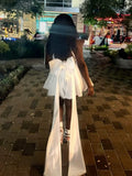 Sexy Ball Gown Straps White Satin Bow Short Summer Birthday Dress Hoco Dress Birthday Outfit 18th Birthday Mini Party Dresses HZ1214