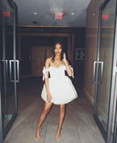 Sexy Ball Gown Straps White Tulle Short Summer Birthday Dress Hoco Dress Birthday Outfit 18th Birthday Mini Party Dresses HZ1214