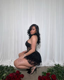 Sexy A Line Spaghetti Straps Black Lace Short Summer Birthday Dress Hoco Dress Birthday Outfit 18th Birthday Mini Party Dresses HZ1214