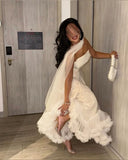 Cute Ball Gown Strapless Ivory Long Birthday Dress Prom Dress Baddie Summer Birthday Outfit HZ1214