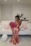 Cute A line Scoop Pink Satin Long Birthday Dress Prom Dress Baddie Summer Birthday Outfit HZ1214