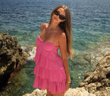 Sexy A Line Spaghetti Straps Hot Pink Chiffon Short Summer Birthday Dress Hoco Dress Birthday Outfit 18th Birthday Mini Party Dresses HZ1214