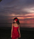 Sexy Sheath Spaghetti Straps Red Sequin Short Summer Birthday Dress Hoco Dress Birthday Outfit 18th Birthday Mini Party Dresses HZ1214