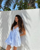 Sexy A line Spaghetti Straps Blue Backless Short Summer Birthday Dress Hoco Dress Birthday Outfit 18th Birthday Mini Party Dresses HZ1214