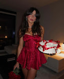 Cute A line Strapless Burgundy Lace Short Summer Birthday Dress Hoco Dress Birthday Outfit 18th Birthday Mini Party Dresses HZ1214