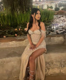 Sexy Mermaid Off The Shoulder Champagne Long Birthday Dress Prom Dress Baddie Summer Birthday Outfit HZ1214