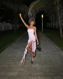 Elegant Sheath Pink Strapless Long Birthday Dress Prom Dress Baddie Summer 20th Birthday Outfit HZ1214