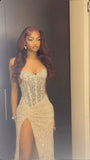 Elegant Mermaid Spaghetti Straps Sequin Slit Long Birthday Dress Prom Dress Baddie Summer 20th Birthday Outfit HZ1214