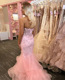 Elegant Mermaid Sweetheart Lace Pink Long Birthday Dress Prom Dress Baddie Summer 20th Birthday Outfit HZ1214