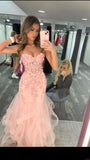 Elegant Mermaid Sweetheart Lace Pink Long Birthday Dress Prom Dress Baddie Summer 20th Birthday Outfit HZ1214