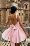 Pretty Backless Bow Back Square Neck Cami Dress Elegant Sleeveless Summer Birthday Dress Hoco Dress Birthday Outfit 19th Birthday Mini Cocktail Dresses HZ1214