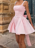 Pretty Backless Bow Back Square Neck Cami Dress Elegant Sleeveless Summer Birthday Dress Hoco Dress Birthday Outfit 19th Birthday Mini Cocktail Dresses HZ1214