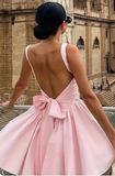 Pretty Backless Bow Back Square Neck Cami Dress Elegant Sleeveless Summer Birthday Dress Hoco Dress Birthday Outfit 19th Birthday Mini Cocktail Dresses HZ1214