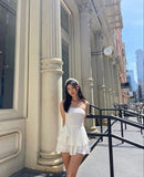 Pretty A line Strapless White Chiffon Sleeveless Summer Birthday Dress Hoco Dress Birthday Outfit 19th Birthday Mini Cocktail Dresses HZ1214