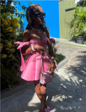 Pretty A line Off The Shoulder Pink Satin Summer Birthday Dress Hoco Dress Birthday Outfit 19th Birthday Mini Cocktail Dresses HZ1214