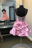 Sexy Ball Gown Spaghetti Straps Satin Pink Short Summer 20th Birthday Dress Hoco Dress Birthday Outfit 18th Birthday Mini Party Dresses HZ1214