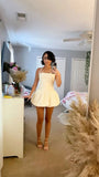Sexy A Line Halter White Satin Short Summer Birthday Dress Hoco Dress Birthday Outfit 16th Birthday Mini Party Dresses HZ1214
