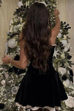 Pretty A line Strapless Black Velvet Sleeveless Summer Birthday Dress Hoco Dress Birthday Outfit 19th Birthday Mini Cocktail Dresses HZ1214