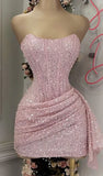 Sexy Sheath Strapless Sequin Short Summer 20th Birthday Dress Hoco Dress Birthday Outfit 18th Birthday Mini Party Dresses HZ1214