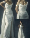 Vintage Bridal Gown Ball Gown Off The Shoulder Satin Wedding Dresses Minimalist Bridal Gowns HZ1214
