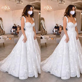 Romantic Bridal Gown Ball Gown Sweetheart White Lace Wedding Dresses Minimalist Bridal Gowns HZ1214