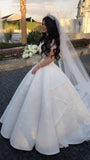 Vintage Bridal Gown Ball Gown Off The Shoulder White Lace Wedding Dresses Minimalist Bridal Gowns HZ1214