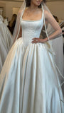 Classic Bridal Gown Ball Gown Square Neck Satin White Wedding Dresses Minimalist Bridal Gowns HZ1214