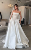 Ethereal Wedding Dress Ball Gown Strapless Satin White Beads Wedding Dresses Corset Bridal Gowns HZ1214