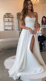 Classic Bridal Gown A Line Sweetheart Satin White Wedding Dresses Minimalist Bridal Gowns HZ1214