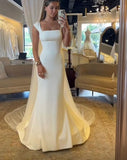 Vintage Bridal Gown Mermaid Square White Satin Wedding Dresses Minimalist Bridal Gowns HZ1214