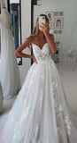 Classic Bridal Gown A Line Spaghetti Straps Lace White Wedding Dresses Minimalist Bridal Gowns HZ1214