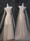 Vintage Bridal Gown Mermaid Strapless White Tulle Long Sleeves Wedding Dresses Minimalist Bridal Gowns HZ1214