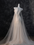 Vintage Bridal Gown Mermaid Strapless White Tulle Long Sleeves Wedding Dresses Minimalist Bridal Gowns HZ1214