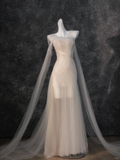Vintage Bridal Gown Mermaid Strapless White Tulle Long Sleeves Wedding Dresses Minimalist Bridal Gowns HZ1214