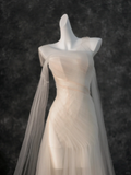 Vintage Bridal Gown Mermaid Strapless White Tulle Long Sleeves Wedding Dresses Minimalist Bridal Gowns HZ1214