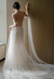 Vintage Bridal Gown Mermaid Strapless White Tulle Long Sleeves Wedding Dresses Minimalist Bridal Gowns HZ1214
