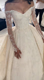 Vintage Bridal Gown Ball Gown Off The Shoulder White Lace Long Sleeves Wedding Dresses Minimalist Bridal Gowns HZ1214