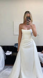 Vintage Bridal Gown Sheath Strapless White Satin Long Wedding Dresses Minimalist Bridal Gowns HZ1214