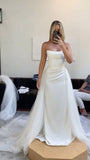 Vintage Bridal Gown Sheath Strapless White Satin Long Wedding Dresses Minimalist Bridal Gowns HZ1214