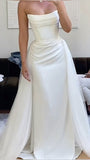 Vintage Bridal Gown Sheath Strapless White Satin Long Wedding Dresses Minimalist Bridal Gowns HZ1214