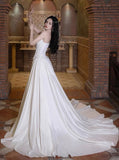 Romantic Bridal Dress A line Sweetheart Satin White Slit Wedding Dresses Minimalist Bridal Gowns HZ1214