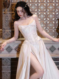 Romantic Bridal Gown A line Sweetheart Satin White Slit Wedding Dresses Minimalist Bridal Gowns HZ1214