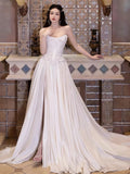 Romantic Bridal Gown A line Sweetheart Satin White Slit Wedding Dresses Minimalist Bridal Gowns HZ1214