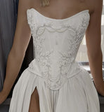 Romantic Bridal Dress A line Sweetheart Satin White Slit Wedding Dresses Minimalist Bridal Gowns HZ1214